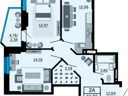 Продается 2-комнатная квартира ЖК Город у реки, литер 12, 60.61  м², 7879300 рублей