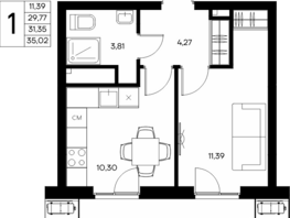 Продается 1-комнатная квартира ЖК Прибрежный дом, 35.02  м&sup2;, 7354200 рублей