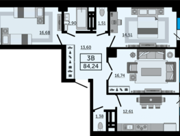 Продается 3-комнатная квартира ЖК Four Premiers (Фор Примьерс), 2, 84.24  м², 10277280 рублей