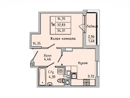 Продается 1-комнатная квартира ЖК Пальмира 2.0, секция 43, 34.23  м², 4249924 рублей