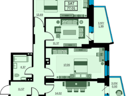 Продается 3-комнатная квартира ЖК Сердце Ростова 2, литер 8, 77.01  м², 9857280 рублей