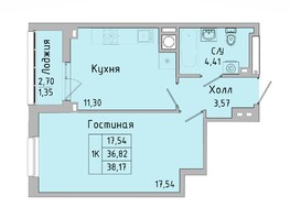 Продается 1-комнатная квартира ЖК Пальмира 2.0, секция 45, 38.17  м², 4519781 рублей