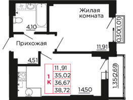 Продается 1-комнатная квартира ЖК Вишневый сад, дом 2.2, 36.67  м², 4583750 рублей