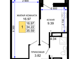 Продается 1-комнатная квартира ЖК Октябрь Парк, 1.1, 35.59  м², 4982600 рублей