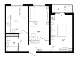 Продается 2-комнатная квартира ЖК 5 элемент Аске, лит 5-12 стр.1, сек.1,2, 55  м², 5885000 рублей