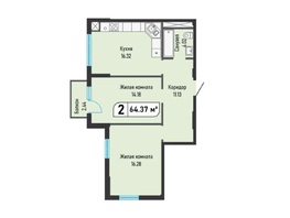 Продается 2-комнатная квартира ЖК Живописный, 64.37  м²