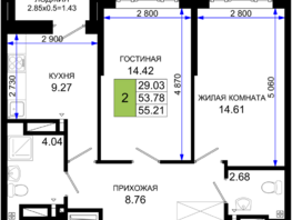 Продается 2-комнатная квартира ЖК Октябрь Парк, 2.2, 55.21  м², 6901250 рублей