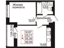 Продается 1-комнатная квартира ЖК Вишневый сад, дом 2.1, 35.36 м², 4420000 рублей