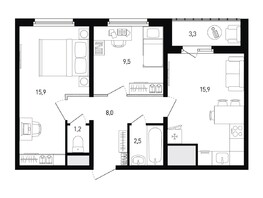 Продается 2-комнатная квартира ЖК 5 элемент Аске, лит 5-11 стр.1, сек.1,2,3,4, 54.7  м², 7132880 рублей