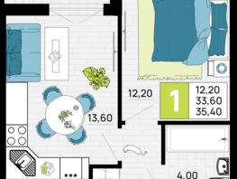 Продается 1-комнатная квартира ЖК Традиции, Литер 1, 35.4  м², 5310000 рублей