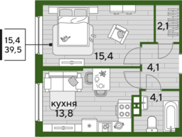 Продается 1-комнатная квартира ЖК DOGMA PARK (Догма парк), литера 13, 39.5 м², 6730800 рублей