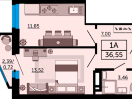 Продается 1-комнатная квартира ЖК Royal Towers (Роял Тауэрс), литер 2, 36.55  м², 5409400 рублей