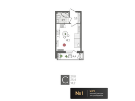 Продается Студия ЖК Рекорд 2, литера 1, 29.8 м², 7011940 рублей