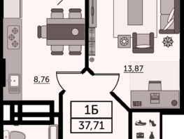 Продается 1-комнатная квартира ЖК Легенда Ростова, литер 13, 37.71  м², 5128560 рублей