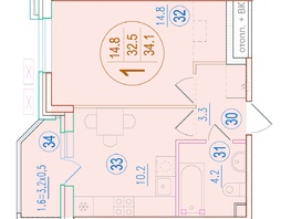 Продается 1-комнатная квартира ЖК Sport Village (Спорт деревня), 2.7, 34.1  м², 6827600 рублей