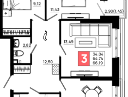 Продается 3-комнатная квартира ЖК Октябрь Парк, 4.1, 66.19 м², 8472320 рублей