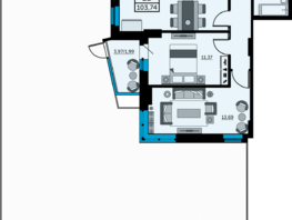 Продается 2-комнатная квартира ЖК Сердце Ростова 2, литер 6, 103.74  м², 10374000 рублей