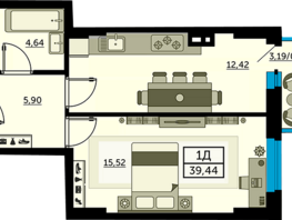 Продается 1-комнатная квартира ЖК Сердце Ростова 2, литер 1, 38.98  м², 6002920 рублей