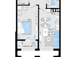 Продается 1-комнатная квартира ЖК Резиденция морей, корпус А, 49.73  м², 13924400 рублей