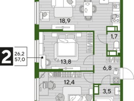 Продается 2-комнатная квартира ЖК DOGMA PARK (Догма парк), литера 22, 57 м², 7047936 рублей