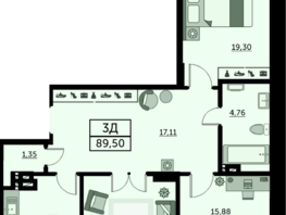 Продается 3-комнатная квартира ЖК Сердце Ростова 2, литер 9, 88.97  м², 12099920 рублей