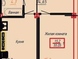 Продается 1-комнатная квартира ЖК Первый Речной, 55.05 м², 6300000 рублей