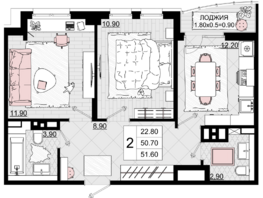 Продается 2-комнатная квартира ЖК Песчаный, литер 1, 51.6  м², 12435600 рублей