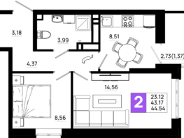 Продается 2-комнатная квартира ЖК Октябрь Парк, 6.2, 44.54 м², 5923820 рублей