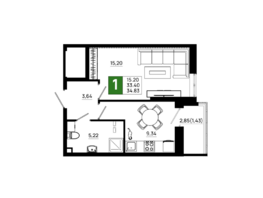 Продается 1-комнатная квартира ЖК Октябрь Парк, 4.1, 34.83 м², 4736880 рублей