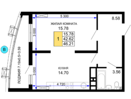 Продается 1-комнатная квартира ЖК Фонтаны, литер 14, 46.21  м², 8779900 рублей