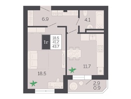 Продается 1-комнатная квартира ЖК Курортный, этап 1, корпус 1, 43.4  м²