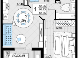 Продается 1-комнатная квартира ЖК Фонтаны, литер 19, 42.35  м², 8046500 рублей