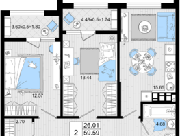 Продается 2-комнатная квартира ЖК Резиденция морей, корпус А, 63.13  м², 14488335 рублей