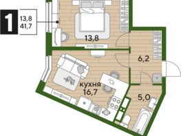 Продается 1-комнатная квартира ЖК DOGMA PARK (Догма парк), литера 13, 41.7 м², 7255801 рублей