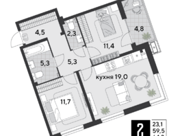 Продается 2-комнатная квартира ЖК Парк Победы 2, литера 19, 64.3 м², 9137030 рублей