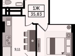 Продается 1-комнатная квартира ЖК Легенда Ростова, литер 13, 35.83  м², 5016200 рублей