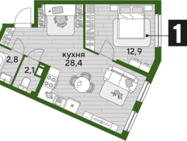 Продается 1-комнатная квартира ЖК DOGMA PARK (Догма парк), литера 13, 46.2 м², 6791400 рублей