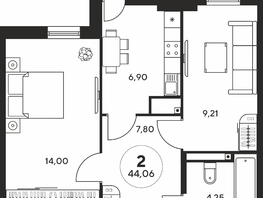 Продается 2-комнатная квартира ЖК Гринсайд, 5.1-5.5, 44.06  м², 9700000 рублей