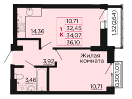 Продается 1-комнатная квартира ЖК Вишневый сад, дом 2.1, 34.07  м², 4258750 рублей