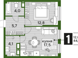 Продается 1-комнатная квартира ЖК DOGMA PARK (Догма парк), литера 13, 44.1 м², 7020720 рублей