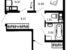 Продается 2-комнатная квартира ЖК Долина, Литер 3, 59.6 м², 7032800 рублей