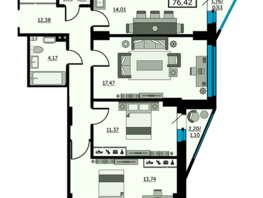 Продается 3-комнатная квартира ЖК Рубин, литер 3, 76.1  м², 12023800 рублей