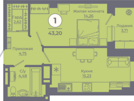 Продается 1-комнатная квартира ЖК Сокольники, литера 8, 42.78 м², 5133600 рублей