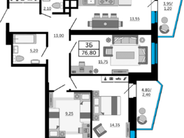 Продается 3-комнатная квартира ЖК Донской Арбат 2, литер 1, 76.8  м², 10291200 рублей