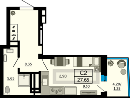 Продается Студия ЖК Донской Арбат 2, литер 2, 27.65  м², 4562250 рублей