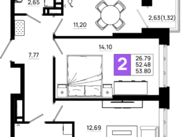 Продается 2-комнатная квартира ЖК Октябрь Парк, 5.1, 53.8 м², 7047800 рублей