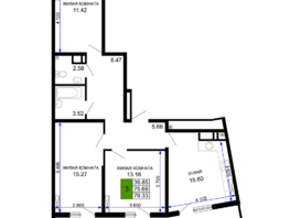 Продается 3-комнатная квартира ЖК Фонтаны, литер 11, 79.33  м², 11899500 рублей