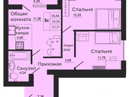 Продается 3-комнатная квартира ЖК МЕЧТА, дом 1, 57.71  м², 5771000 рублей