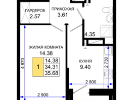 Продается 1-комнатная квартира ЖК Октябрь Парк, 1.2, 35.68  м², 4816800 рублей