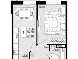 Продается 1-комнатная квартира ЖК Дружба, 2, 38.88  м², 4976640 рублей